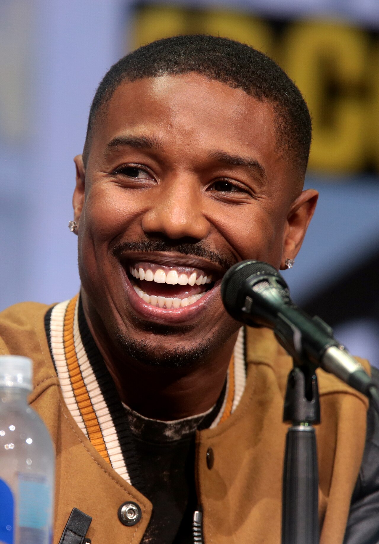 Michael B. Jordan speaking at the 2017 San Diego Comic-Con International in San Diego, California.