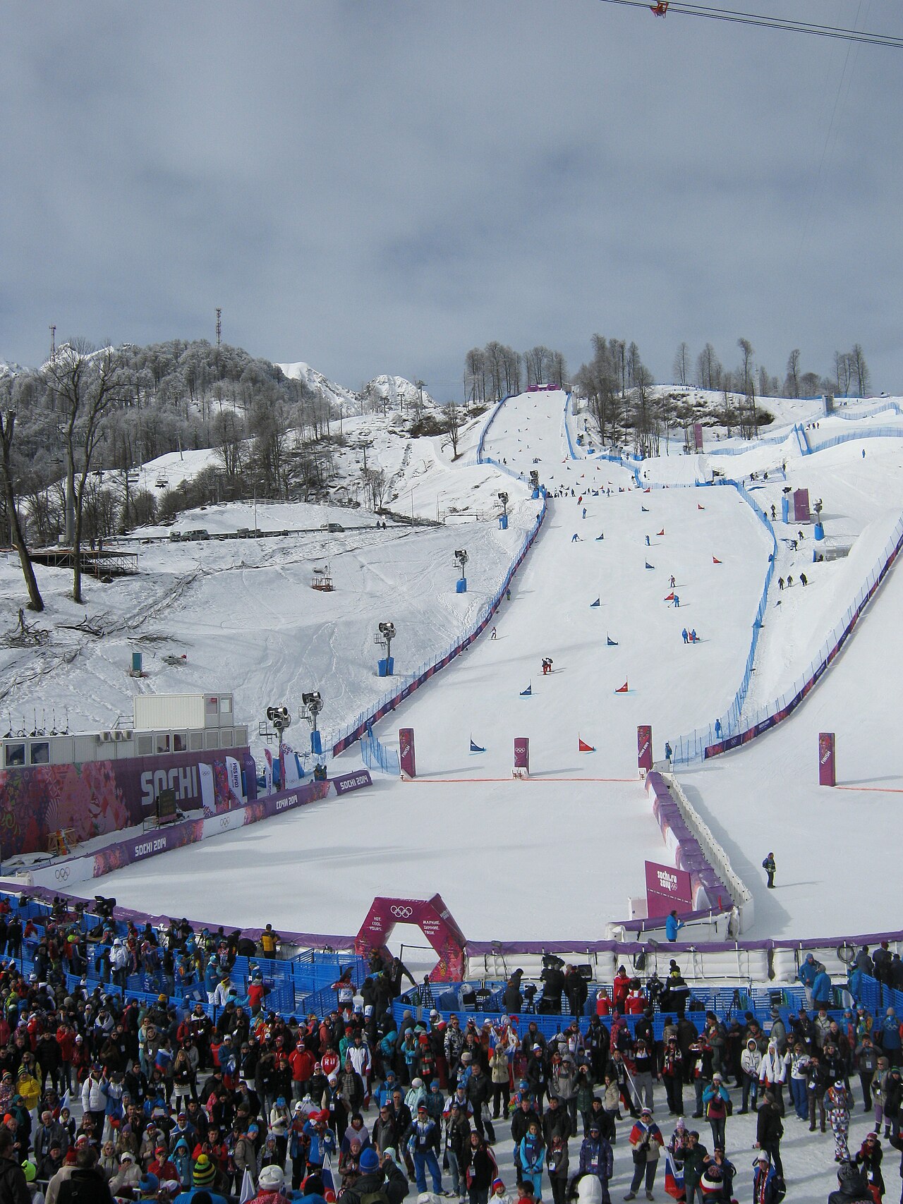 Snowboard parallel giant slalom course at 2014 Winter Olympics. Rosa Khutor Extreme Park. February 19, 2014