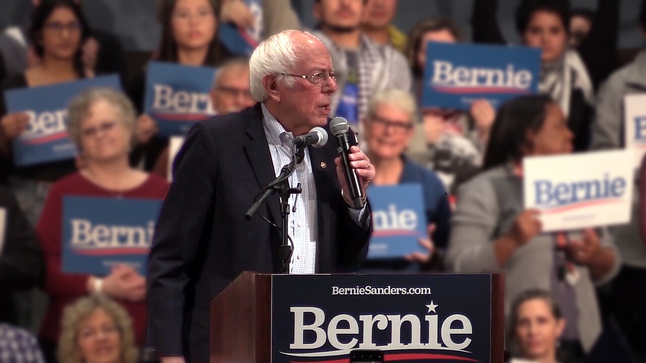 Bernie Sanders speaking at a rally at the Durham Convention in Durham, NC, on Feb 14, 2020