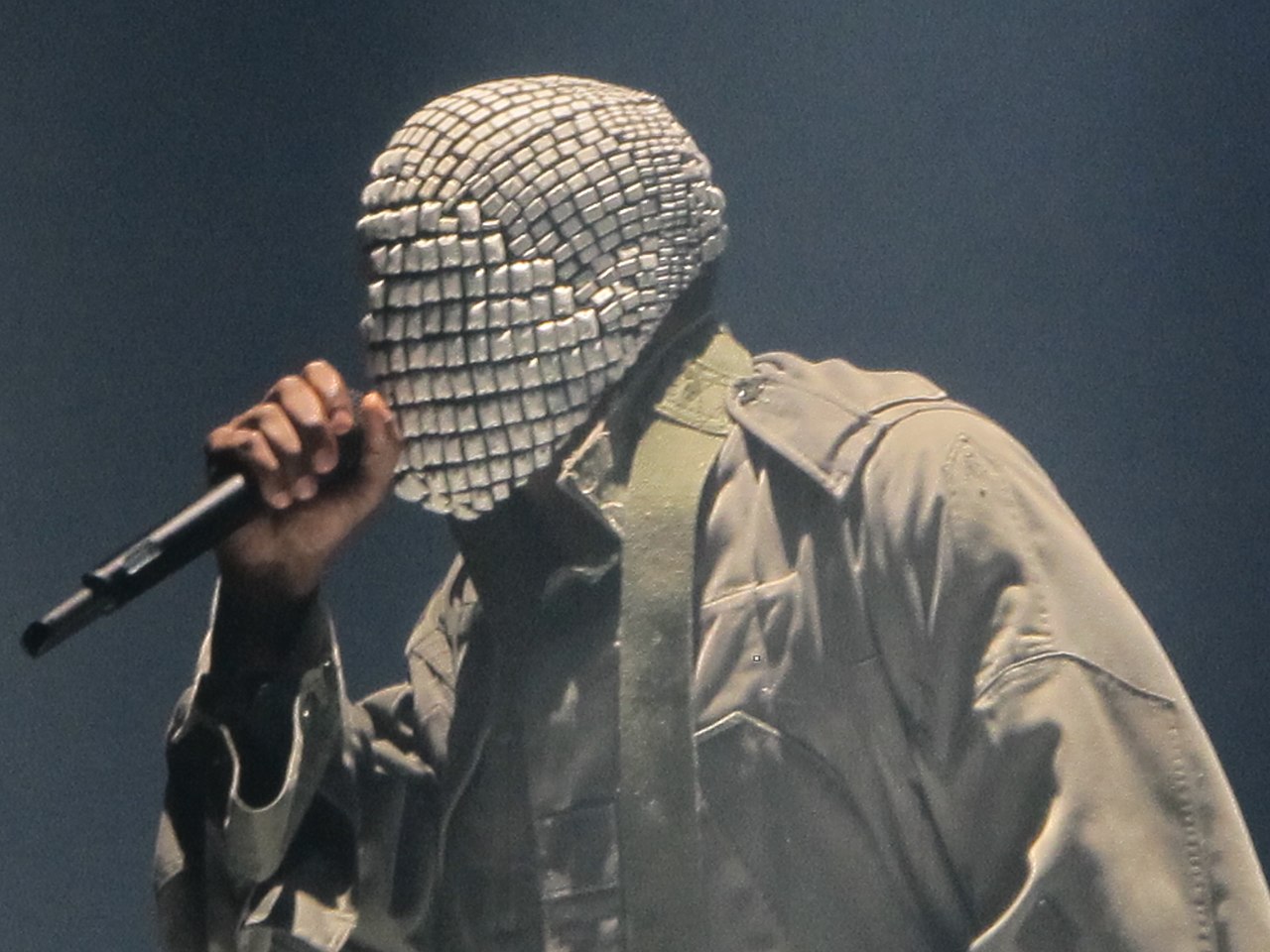 Kanye West performing atop a mountain at the Verizon Center on November 21, 2013 in Washington, D.C. on The Yeezus Tour.
