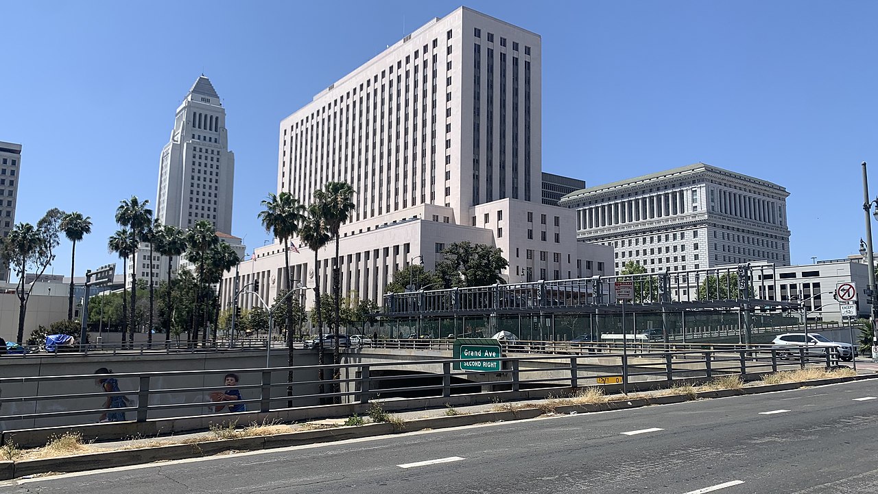 View of the Los Angeles Superior Court alongside the rest of Civic Center on April 14, 2022 at 12:35 local time
